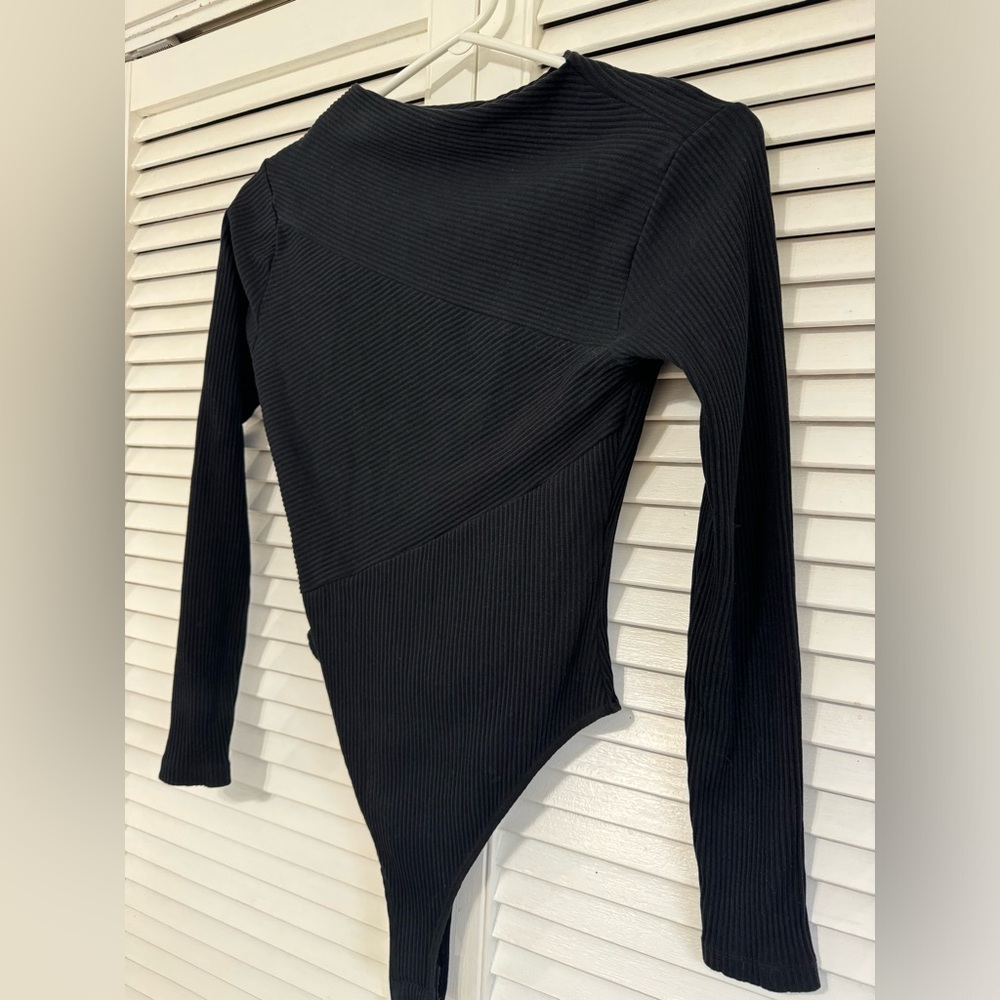 ALL SAINTS Black asymmetrical design bodysuit with cut out back